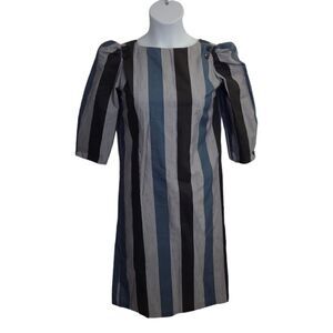 VINTAGE 70s striped puff sleeve button up back shift‎ dress S